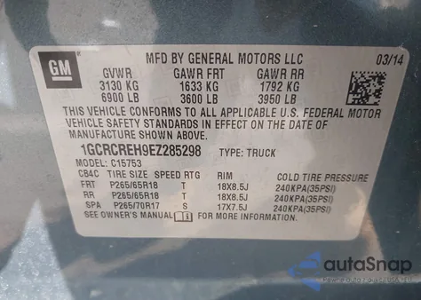 2014 Chevrolet Silverado 1500 1Lt z USA, uszkodzony, nr VIN 1GCRCREH9EZ285298